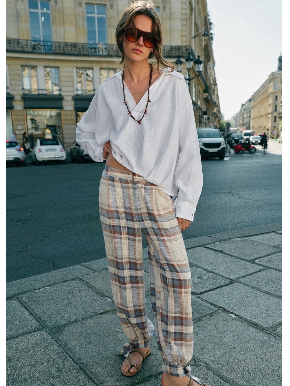 Zara White linen blend shirt with puffed hem